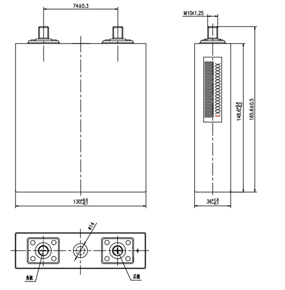 dimension of 3.2V50Ah high power lifepo4 battery