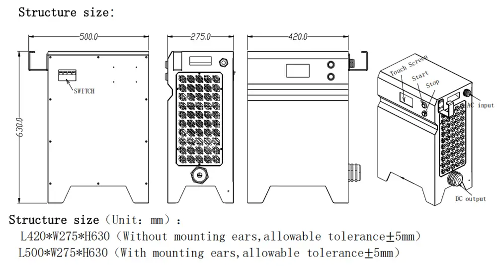 dimension of 48V100A