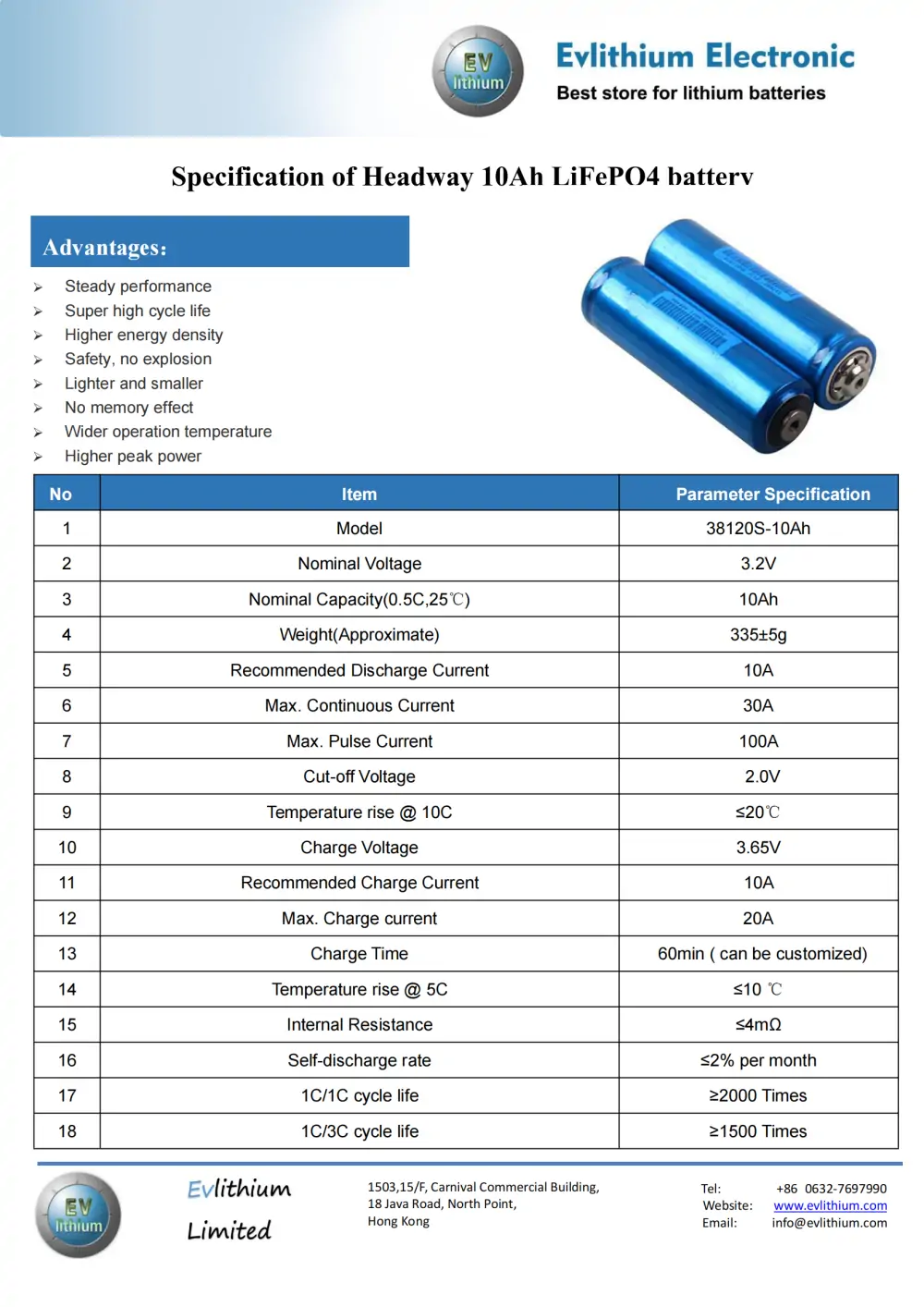 Headway 38120S 10Ah lifepo4 batteries