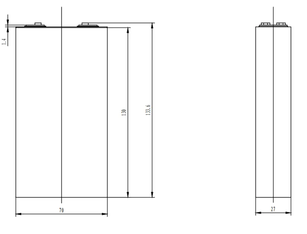  dimension of IFP2770134AC 3.2V23Ah lifepo4 cell